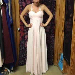 Baby pink lace chiffon formal dress